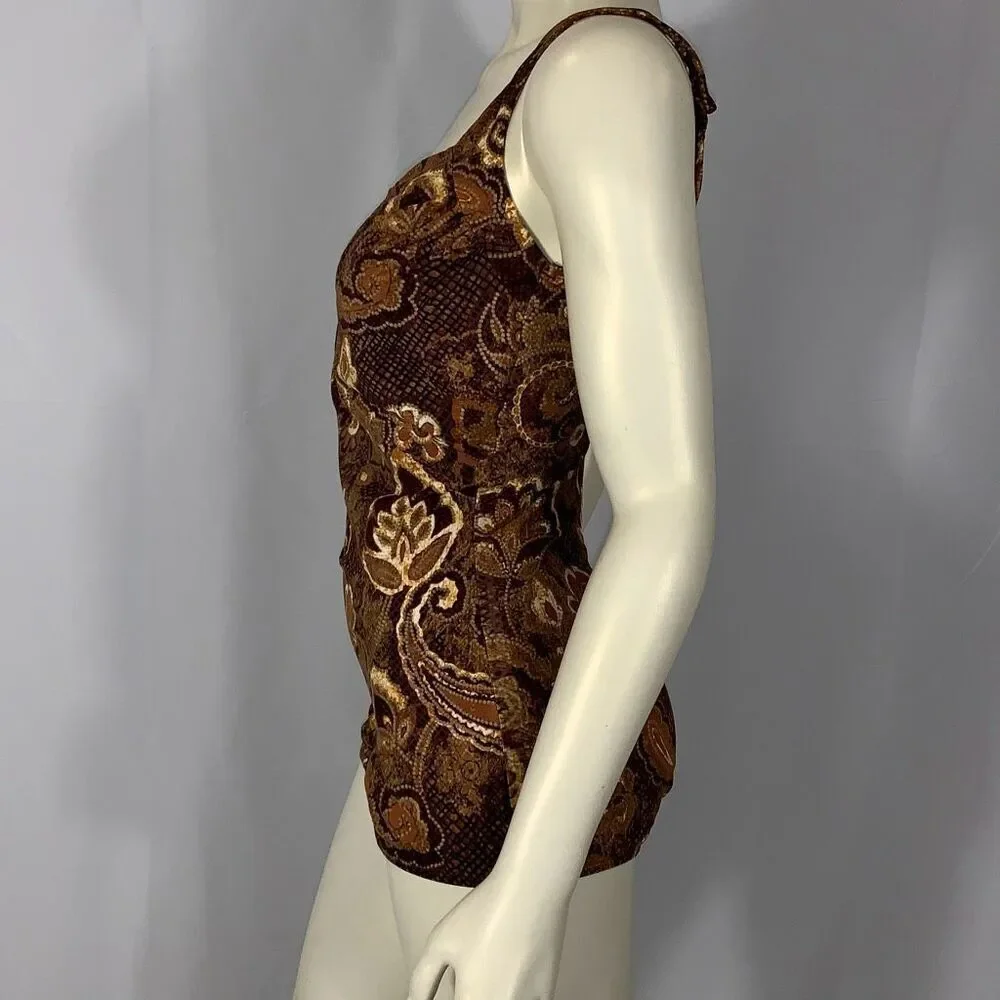 Vintage Maxine Women's Paisley Sleeveless Print‎ Swimsuit Brown Gold Size 14